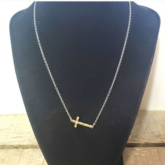 JK BY THIRTY-ONE Mixed Metals Crystal Embellished Cross Necklace - Picture 1 of 7